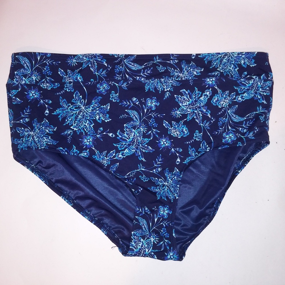 Lands End Swim Bikini Bottom Size 16 Blue Floral Swimwear